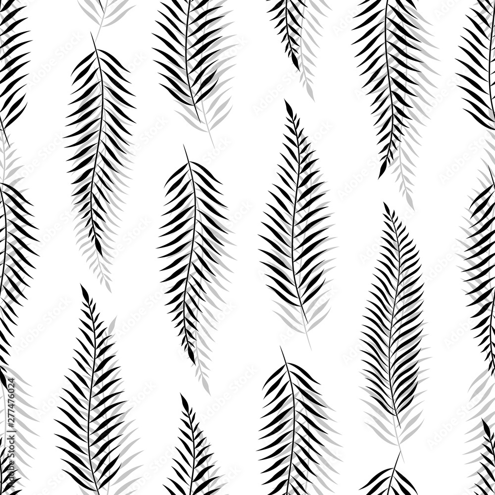 Palm leaves seamless pattern. Black on white background. Vector illustration background. For print, textile, web, home decor, fashion, surface, graphic design Palm leaves seamless pattern. Black on white background. Vector illustration background. For print, textile, web, home decor, fashion, surface, graphic design