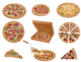 Set of pizzas of different shapes. Vector illustration on white background.