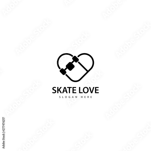 Skateboard Love Logo Design Icon