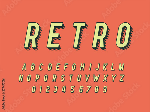 Retro font and alphabet. Stock vector illustration