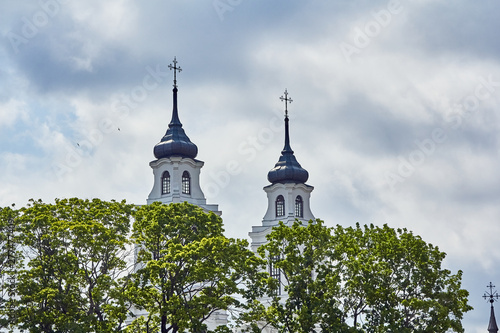 Top of the Catholic church in Ludza, Latvia photo