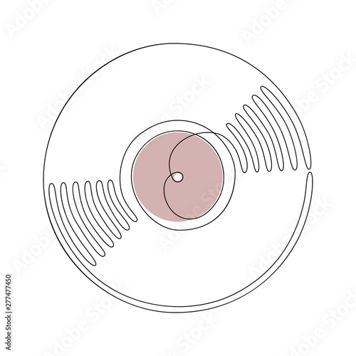 Vinyl LP record in one line art drawing style. Vector illustration