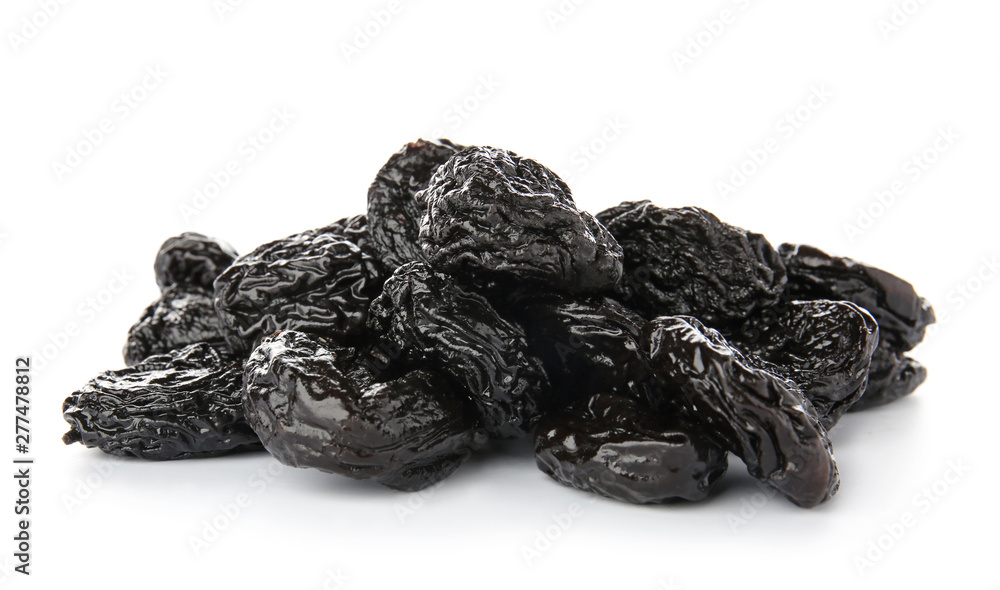 Tasty prunes on white background Tasty prunes on white background