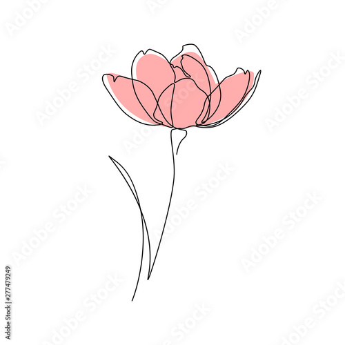 Abstract flower in one line art drawing style. Vector illustration