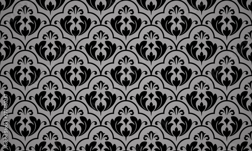 Flower geometric pattern. Seamless vector background. Black and grey ornament