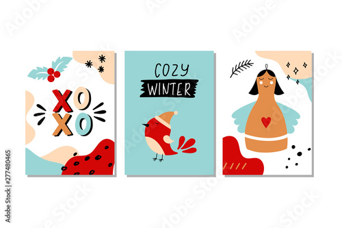 Set of 3 hand-drawn Christmas Posters.