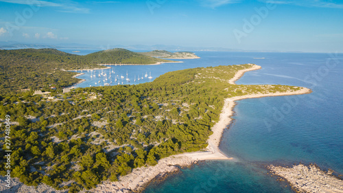 sailboats anchoring in beautiful bay, Vela Stupica, Croatia photo