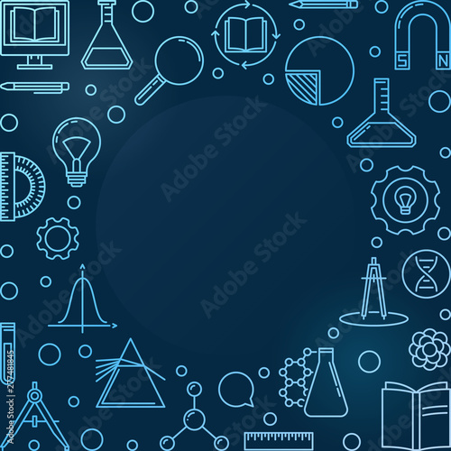 Vector Back to School concept blue linear illustration or frame on dark background