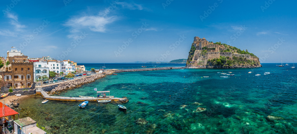 Landscape with Porto Ischia and Aragonese Castle, Ischia island, Italy