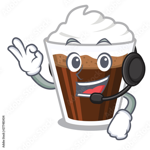 With headphone Irish coffe in the character shape