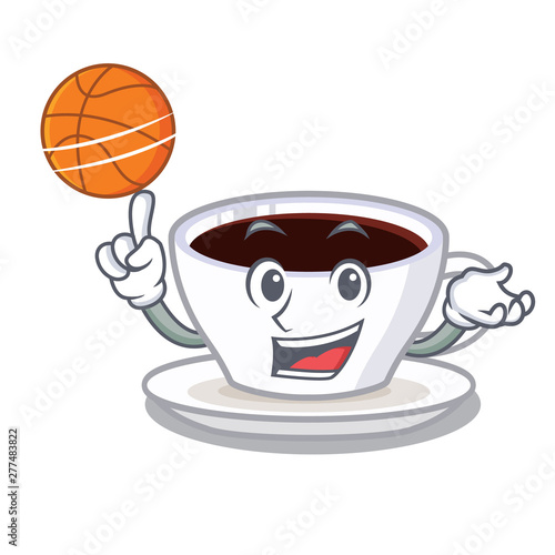 With basketball latte macchiato isolated with the mascot