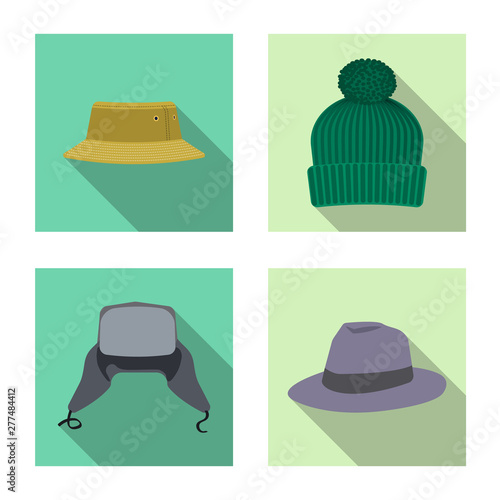Vector design of headgear and cap icon. Collection of headgear and accessory stock vector illustration.