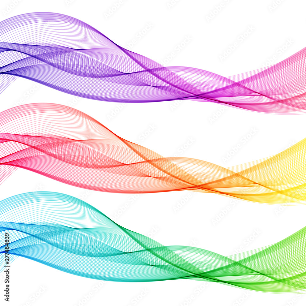 Φωτογραφία Set of Colorful Abstract Isolated Transparent Wave Lines for White Background