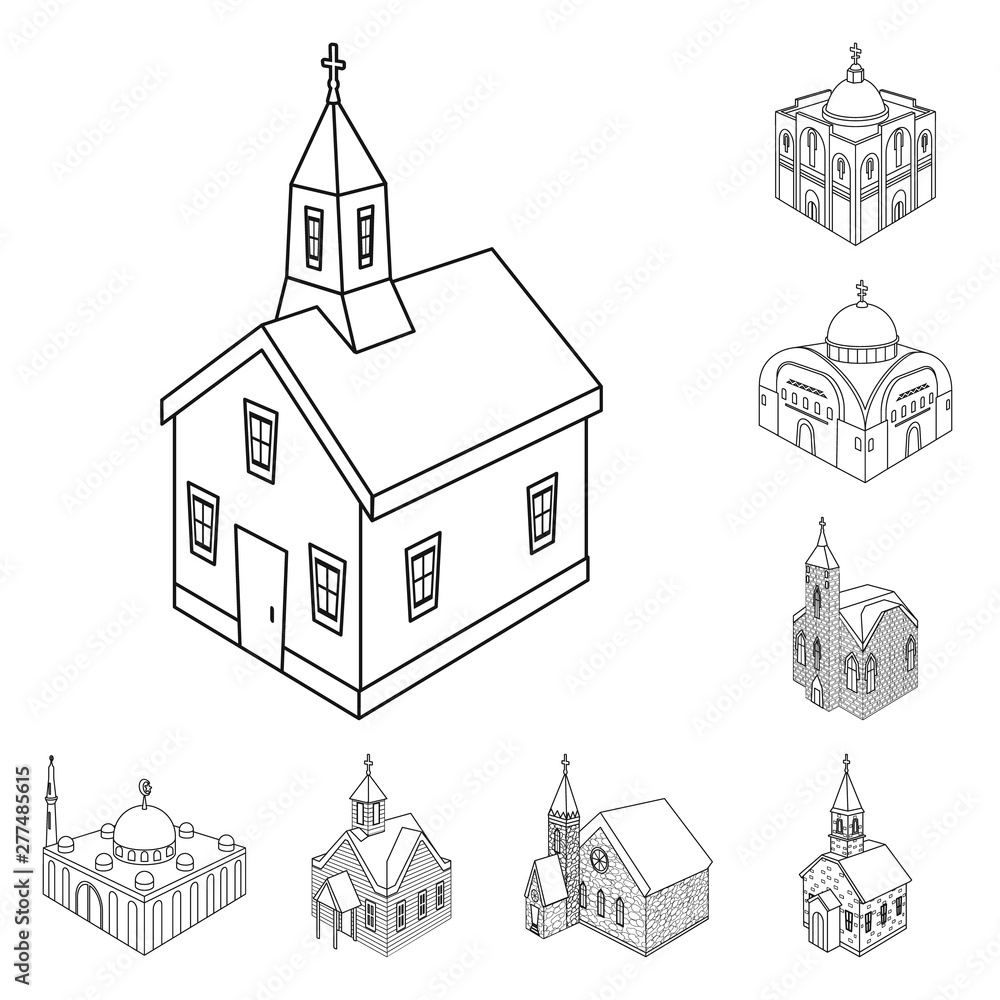 Vector illustration of architecture and building icon. Collection of architecture and clergy stock symbol for web.