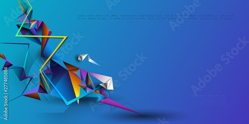 Vector Abstract 3D Geometric, Polygon background design. Multicolor, blue, purple, yellow and green color in triangle pattern shape. Polygonal background for banner, template, business, web design