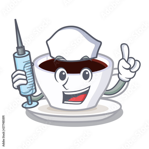 Nurse latte macchiato poured in cartoon glass