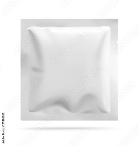 Blank sachet packaging for food, cosmetic and hygiene. Vector illustration on white background. Ready for your design. EPS10.