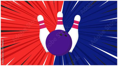 Versus screen flat style design with bowling ball and skittles on the halftone background vector illustration. Fight screen for game battle. Bowling versus game concept.