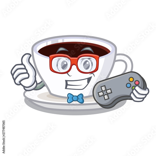 Gamer latte macchiato in the cartoos shape