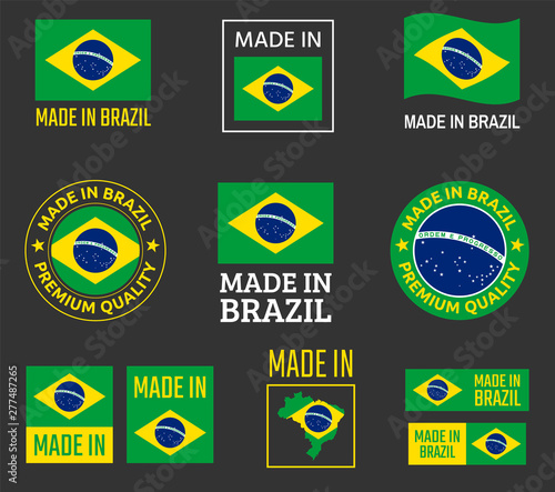 made in Brazil icon set, product labels of Federative Republic of Brazil