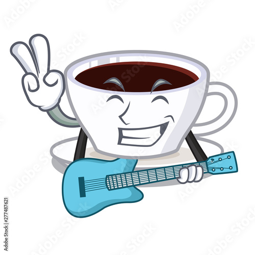 With guitar latte macchiato in the cartoos shape