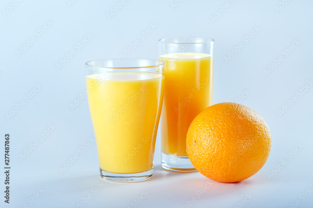 Fresh orange juice with fruits, isolated. Fresh orange juice with fruits, isolated.