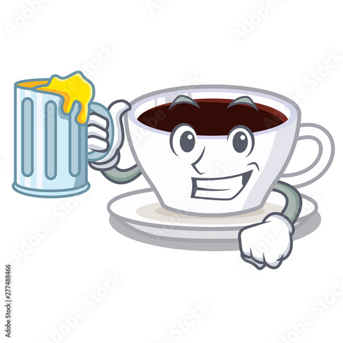 With juice latte macchiato in the cartoos shape