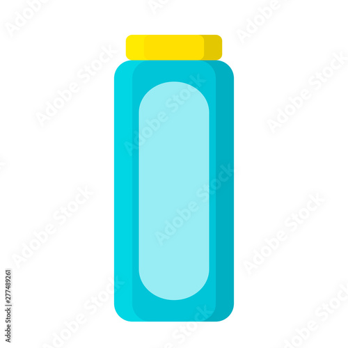 Blue bottle with shampoo in flat style on white, stock vector illustration