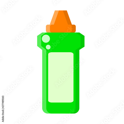 Green bottle with liquid cleaner in flat style on white, stock vector illustration