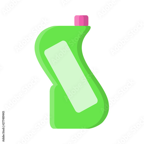 Green bottle with liquid cleaner in flat style on white, stock vector illustration
