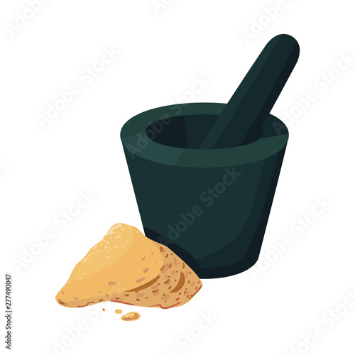 Isolated object of mortar and ginger logo. Collection of mortar and zingiber stock vector illustration.