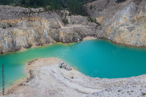 turquoise water lake in abandoned mine, Monte Neme, Galicia
