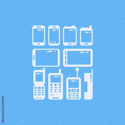 Pixel art phone icon set.8bit.