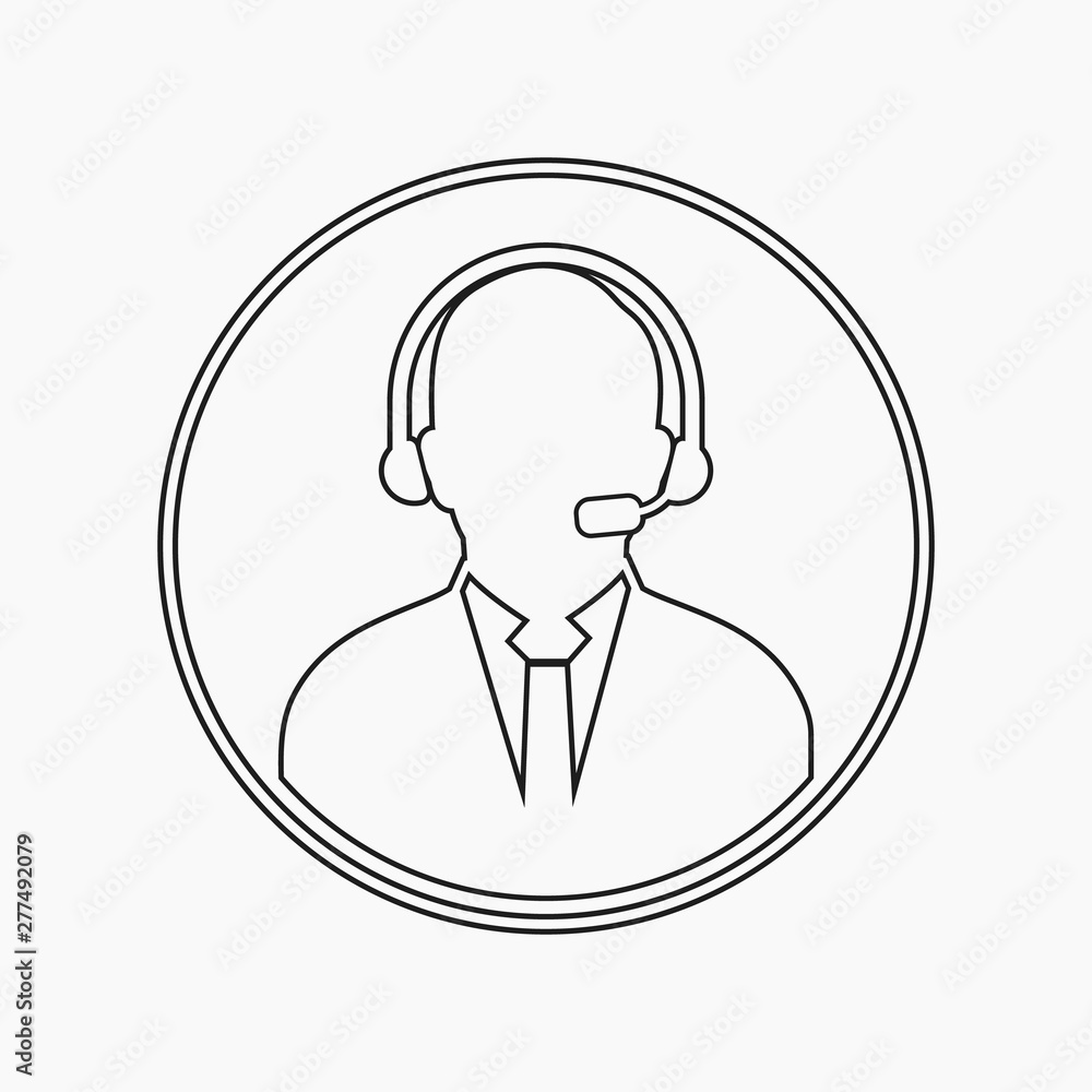 Call centre operator icon with headphone symbol. Line style vector EPS.