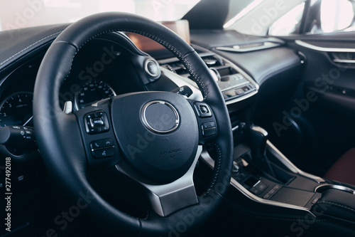 Car Interior Driver Side View. Modern Car Interior Design. © Nana_studio