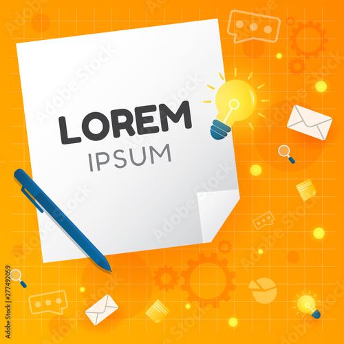Vector creative illustration note of thinking or planing business banner graphic.