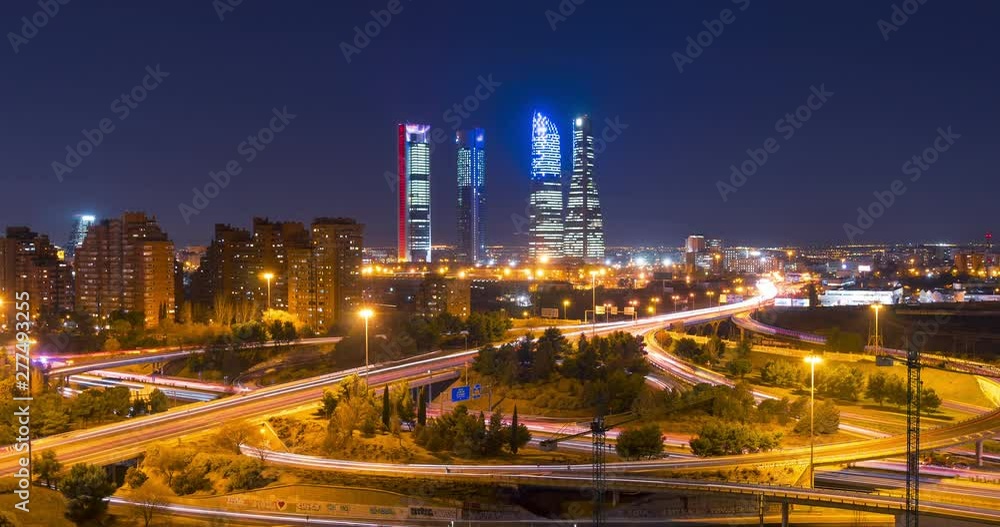 Timelapse of sunset with the 4 towers of Madrid as main subject. Day to night timelapse Timelapse of sunset with the 4 towers of Madrid as main subject. Day to night timelapse