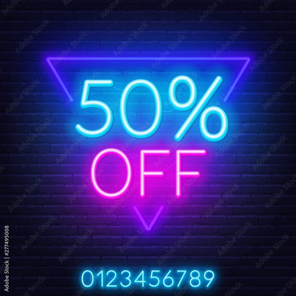 Neon offer template for discount on sale. Vector illustration. EPS 10 Neon offer template for discount on sale. Vector illustration. EPS 10