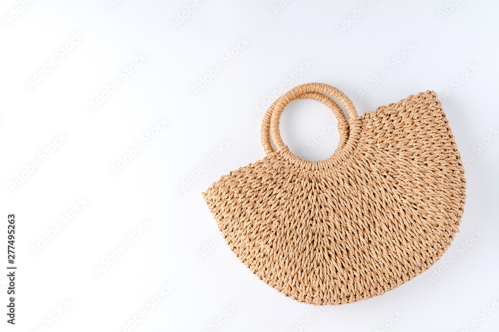 Summer straw bag on white background Summer straw bag on white background