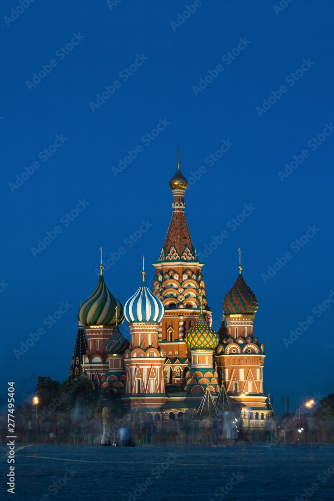 Saint Basil's Cathedral in Moscow Russia in the evening with beautiful lighting during the blue hour