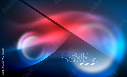 Blue neon bubbles and circles futuristic abstract background