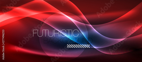 Glowing abstract wave on dark, shiny motion, magic space light. Techno abstract background