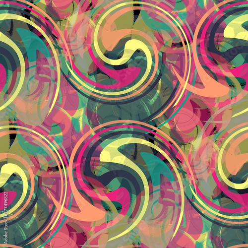 Seamless pattern abstract design. Mixed print with waves and whirlpool splashes. Watercolor effect. Suitable for bed linen  leggings  shorts and fashion industry.