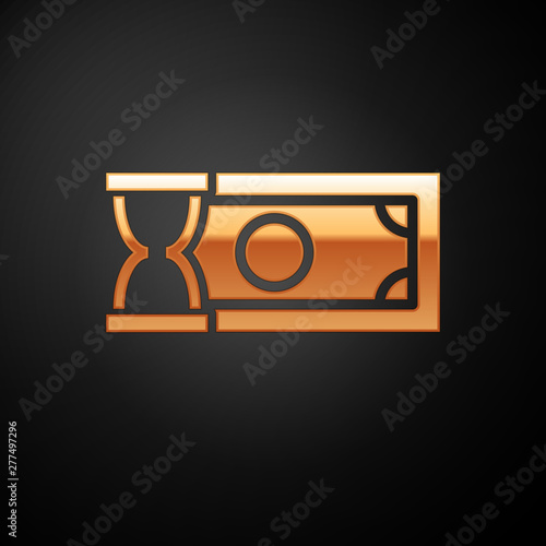 Gold Fast payments icon isolated on black background. Fast money transfer payment. Financial services, fast loan, time is money, cash back concept. Vector Illustration