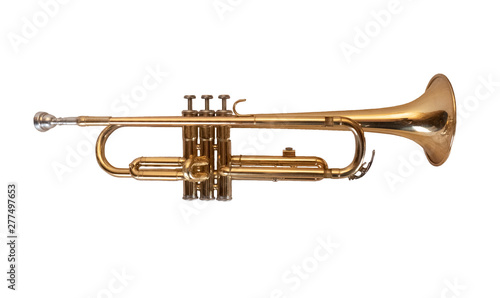 trumpet isolated on white background from one side