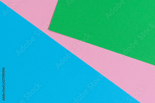Abstract geometric shape light blue, green, pastel pink color paper background