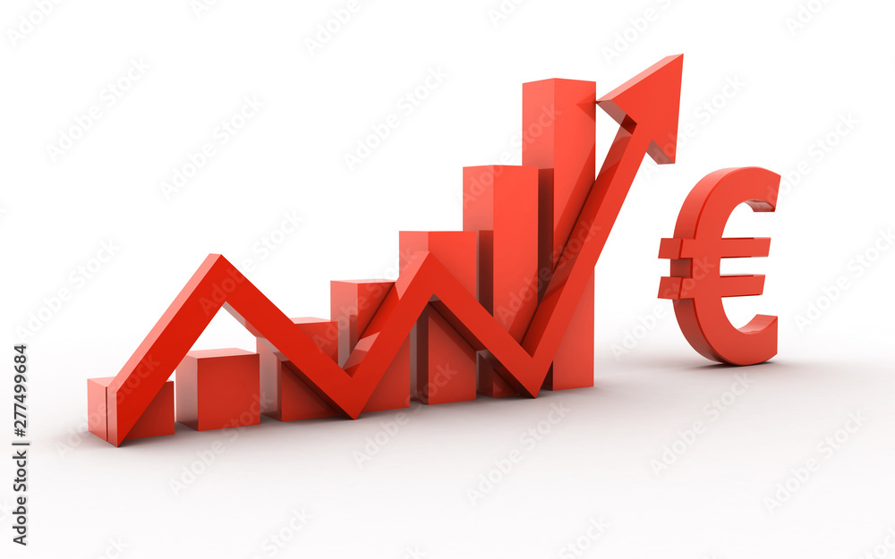 3d rendered graph with euro sign and arrow up isolated on white background 3d rendered graph with euro sign and arrow up isolated on white background