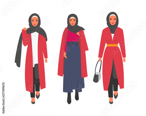 Hijab muslim woman. Arab modern fashion. Vector people