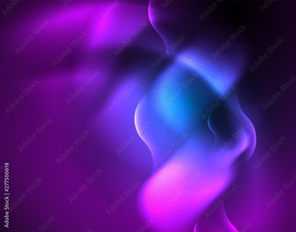 Neon glowing wave lines, blue hi-tech futuristic abstract background template Neon glowing wave lines, blue hi-tech futuristic abstract background template