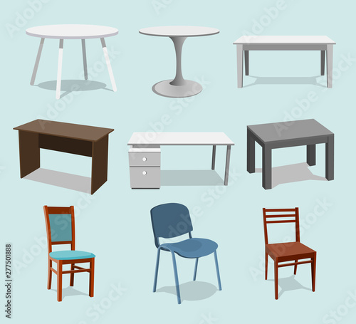 vector interior design illustration. collection set of elements. designer trendy furniture. table and chair modern and retro. contemporary danish EPS